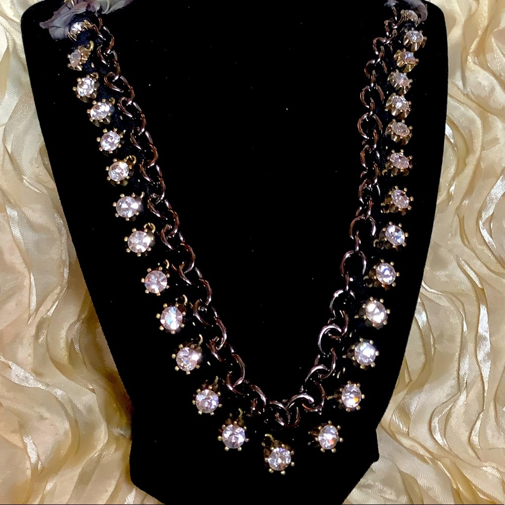 J. Crew Signed Rhinestone Long Extended Necklace